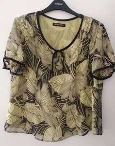 Jacques Vert gelbe Chiffonbluse Blätterprint UK16 EU44 US12 Y2K Botanical Top - Bild 1 von 8