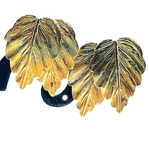 Double Leaf Pierced Earrings Gold Tone Nature Botanical Garden Trees - Picture 1 of 9