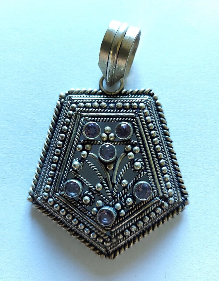 CIONDOLO ARGENTO AMETISTA PENDENTE VINTAGE ANNI 70 @ SPLENDIDA @ - Immagine 1 di 4