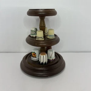 Vintage Enesco Fingerhut Ständer Display Holz mit Fingerhüte 1983 3 Etagen - Bild 1 von 6