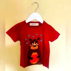 Three Sixty Baby Boys Red Embroidered Bear Print Short Sleeve T-Shirt - Picture 1 of 3