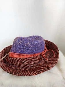 Jaden Rael 100% Raffia Hat Made in Madagascar Purple & Red Woven Straw Hat Sz S - Picture 1 of 8