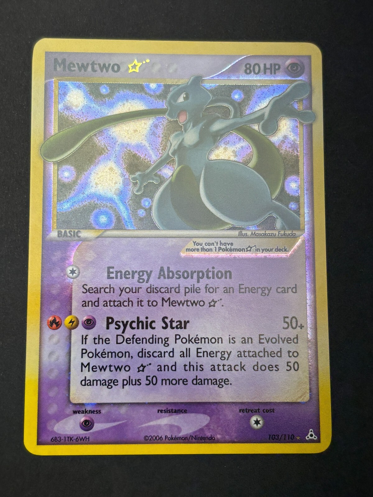 Mewtwo Gold Star Rare Holon Phantoms 103/110 Pokémon Card - NM