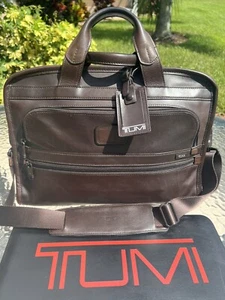 Tumi Alpha Large Slim Brown Leather Briefcase Business Travel Bag Add A Bag EUC - Picture 1 of 17