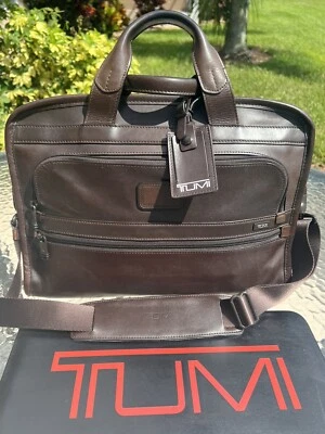 Tumi Alpha Large Slim Brown  Leather Briefcase Business Travel Bag Add A Bag EUC - Image 1 of 4