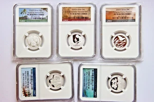 2020 S NGC PF70 ULTRA CAMEO 5 COIN SILVER PROOF QUARTER SET SPECIAL ATB LABELS - Picture 1 of 1