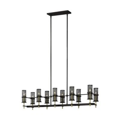 Feiss - Palmyra 10-Light Oil Rubbed Bronze and Burnished Brass Linear Chandelier - Image 1 of 4