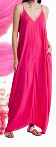 Love stitch women’s size medium maxi dress hot pink gauze fabric V-neck $88 new - Picture 1 of 7