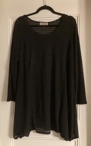 J Valdi women’s black sheer Tunic long top swim coverup long sleeve L - Picture 1 of 6