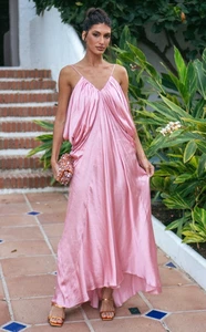 Zara ZW Collection langes Satin Volumen V-Ausschnitt Kleid rosa XS S M L 3684/019 NEU - Bild 1 von 24