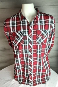 Eighty Eight Button Up Shirt Adult XXL Red/ Black White Plaid Long Sleeve Men's - Picture 1 of 10