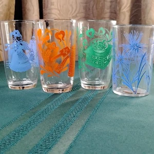 4er Set Vintage Multicolor Volkskunst Saftgläser -A - Bild 1 von 22