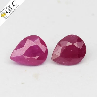💎 GLC 认证一对 2 件/0.58 克拉梨天然纯红色红宝石-加热宝石 — 第 1/4 张图片