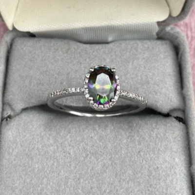 Anillo de plata esterlina con piedras preciosas de topacio místico creado en laboratorio púrpura azul verde talla 10 Foto 1 de 4