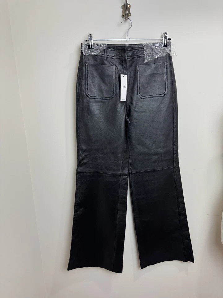 Me+Em Lambs Leather Bootcut Trousers Size 8 Black Patch Pocket Flare Luxury - Image 1 of 4
