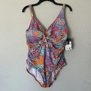 Lauren Ralph Lauren Surplice Printed One-Piece Swimsuit Amara Size 18W Neu - Bild 1 von 8