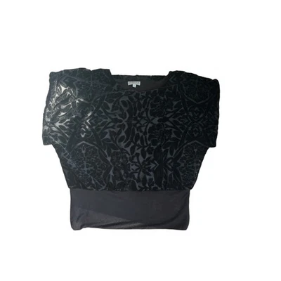 Sirena romántica de oficina forrada de manga corta negra con top mediano de terciopelo Burnout para mujer Foto 1 de 4