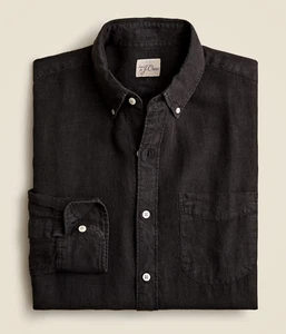 J Crew Baird McNutt Leinenhemd Herren schwarz schmal ungesteckt langarm irisch - Bild 1 von 6