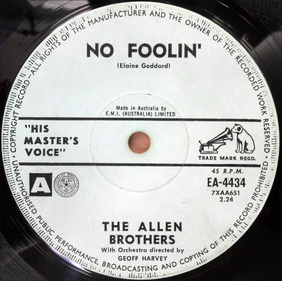 Allen Brothers ORIG OZ 45 No foolin' EX ’61 HMV EA4434 Peter Allen Teen Pop - Image 1 of 1