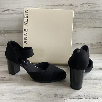 Nuevos zapatos de salón Anne Klein Katia con correa al tobillo para mujer talla 11M negros tacón grueso Foto 1 de 4