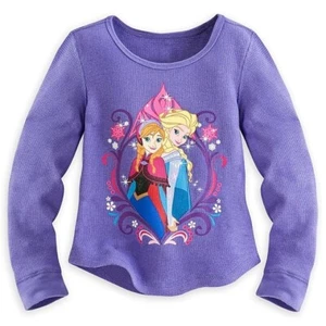 Disney Store Frozen Elsa Anna Long Sleeve Thermal T Shirt Girl Size 7/8 - Picture 1 of 1