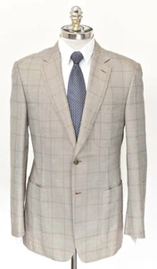 NWT BRIONI Secolo Taupe WIndowpane Wool Silk Notch Lapel Sport Coat 40 R (EU 50) - Picture 1 of 8