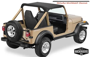 Black Bikini Bimini Top & Windshield Channel for 1976-1986 Jeep CJ7 CJ-7 - Picture 1 of 2