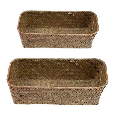 Seagrass Storage Baskets Rectangular Woven Bathroom Kitchen Wicker Hampers Gift - Image 1 of 4