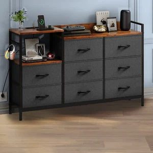 Fabric Dresser Chest of Drawer 8 Drawers Dresser with Charge Station for Bedroom - Picture 1 of 5