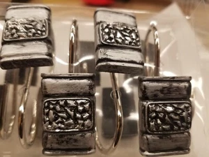 12PC Rare VINTAGE Seneca Silver Black Resin Hand Painted Shower Curtain Hooks - Picture 1 of 2