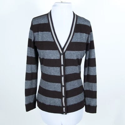 Cárdigan Lafayette 148 Rayas Botón Cuello en V Lana Mezcla Algodón Marrón Gris S Foto 1 de 4