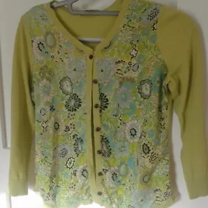 Sigrid Olsen small Green Silk Blend Floral Cardigan Size Small S cottagecore - Picture 1 of 7