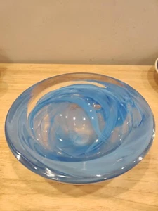 KOSTA BODA art glass. Large thick glass 'swirl' bowl turquoise blue - Picture 1 of 10