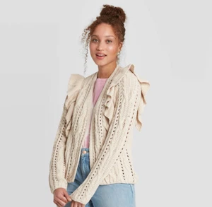 Women's Ruffle Cardigan - Universal Thread - Cream - Various Sizes - S148 - Picture 1 of 4