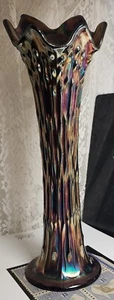 Antique Violet & Silver Iridescent Carnival Glass Jarron Vase - Circa 1900 - Bild 1 von 4