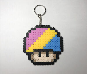 Super Mario Mushroom Pansexual Flag Pride Keychain Pixel Art Gamer Gift Custom