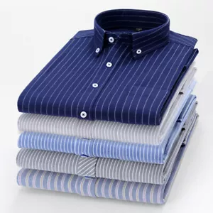 Camicie eleganti uomo maniche lunghe formale business Oxford cotone tasca camicia casual - Foto 1 di 18