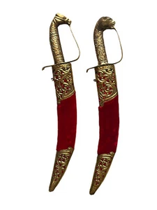 Lot Of Two Kirpan wedding Purpose Velvet Sheath steel blade Carvings 12 “ - Picture 1 of 6