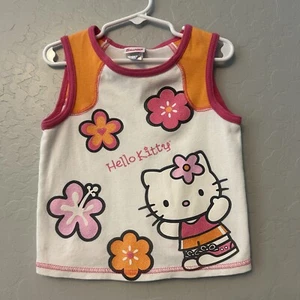 Sanrio Hello Kitty Vintage Y2K Floral Tank Top - Orange and Pink size 5T - Picture 1 of 16