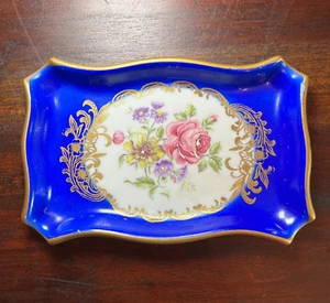 Vintage Französische Couleuvre Ligne Limoise blau gold bemalt Porzellan Schmuck Schale - Bild 1 von 4