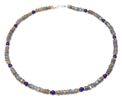 Labradorith-Kette Elementi Intermedi Di Lapislazzuli E Ematite 925er Argento - Immagine 1 di 3