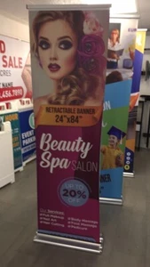 Deluxe Retractable Roll Up Banner Stand & Fullcolor Printed Banner Ship Same Day - Picture 1 of 8