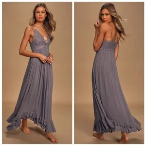 Free People Womens Adella Maxi Slip Dress in Slate NWT Size Small - Picture 1 of 7