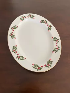 Christmas Holly 14" Oval Serving Platter Gold Trim Vintage KASHIMA Japan - Picture 1 of 3