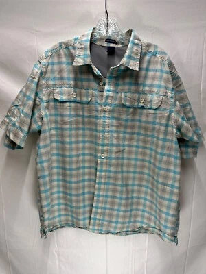 FALLS CREEK White & Blue Plaid Short Sleeve Button Up - Men's Large - Read Desc - Image 1 of 4