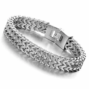 8.66" 12mm Silver Fashion Mens Stainless Steel Franco Chain Bracelet Bangle - Picture 1 of 5