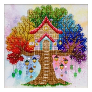 Tree House Bead Embroidery Scheme on Canvas DIY Stamped Printed Pattern t-1351 - Picture 1 of 11