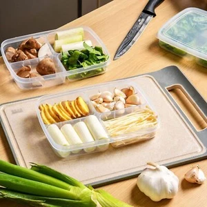 Divided Food Organizer Box PP 4 Compartment Refrigerator Food Storage Freshness - Picture 1 of 12