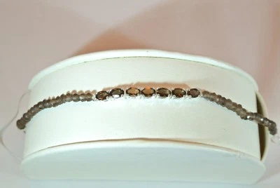 PULSERA DE PLATA ESTERLINA "WOW HERMOSA" CUARZO AHUMADO FACETADO Y CUENTAS 7,50" Foto 1 de 4
