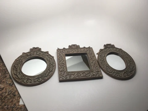 VTG SET (3) ORNATE DISTRESSED RESIN BOW TOP ACCENT MIRRORS - ROUND/OVAL/SQUARE Cover